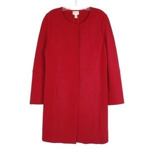 CHICO'S Size 3 (16/18) Red Knit Snap Closure Blazer Duster Jacket Knee Length